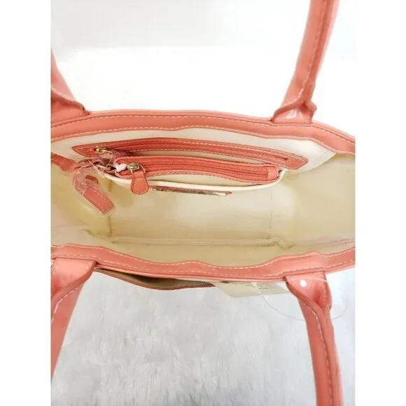 Liz Claiborne New York Pop Tote Large Cream Peach Trim Coin Purse Shoulder Bag - Picture 6 of 12